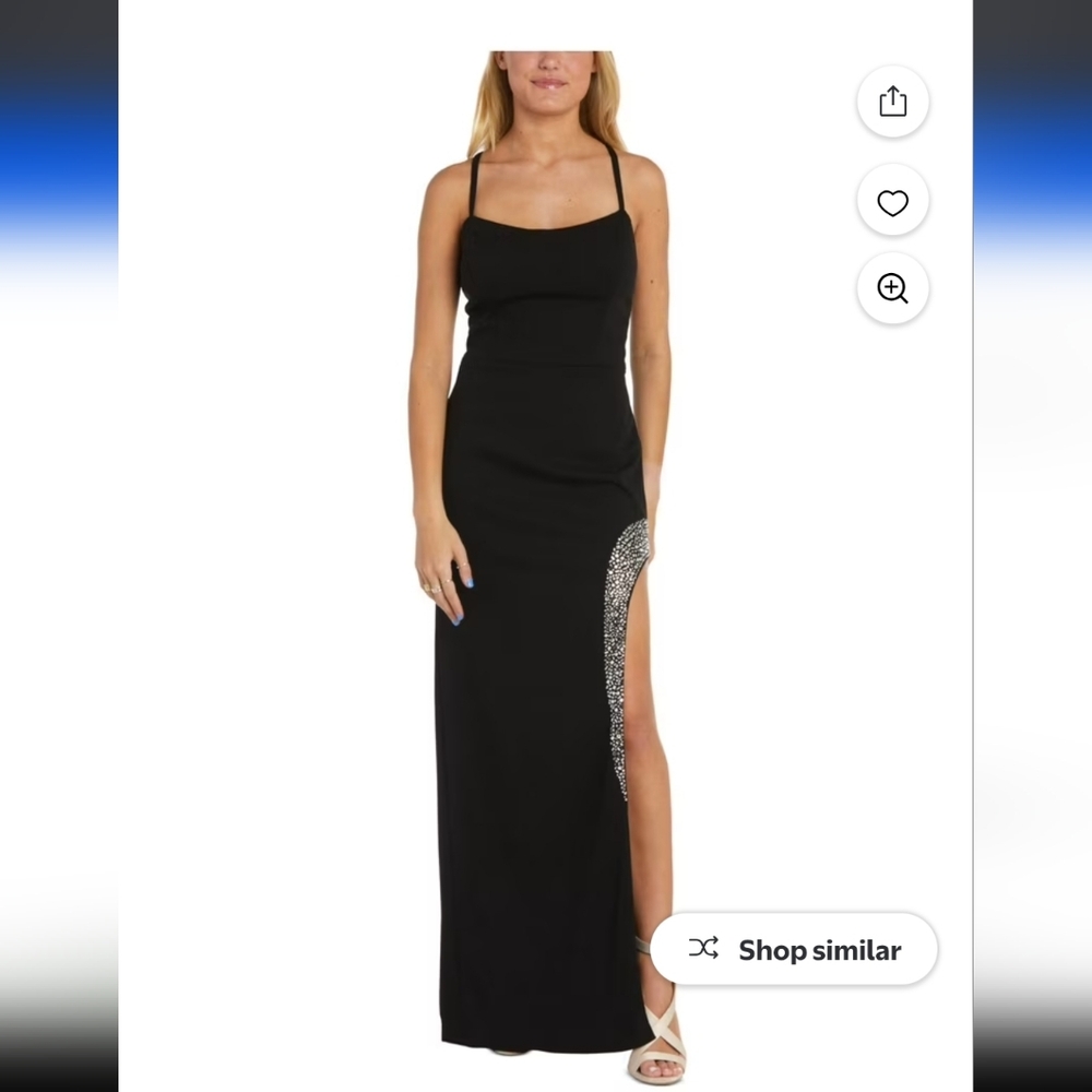 NIGHTWAY Womens Black Strappy Back Rhinestone-trim Sleeveless Formal Dress 10